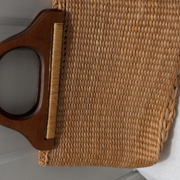 Vintage Cappelli Straworld Purse 15" X 9" wood handle - Picture 3 of 5